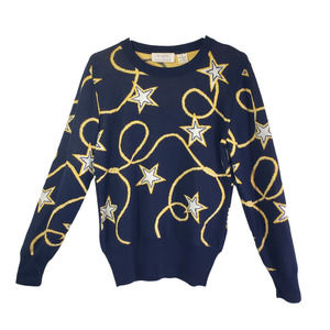 NORDSTROM Women's Small Navy, Yellow, White Nautical Stars & Ropes Sweater